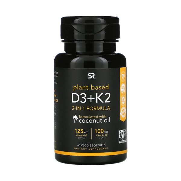 Sport Research, Vitamin D3 + K2, Plant Based, 60 Veggie Softgels